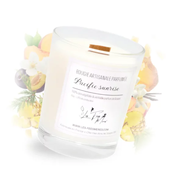 Photo de notre bougie coulée pacific sunrise et ses notes olfactives qui composent son parfum