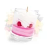 Photo qui représente notre bougie gourmande framboise d'amour et les notes qui composent sa fragrance